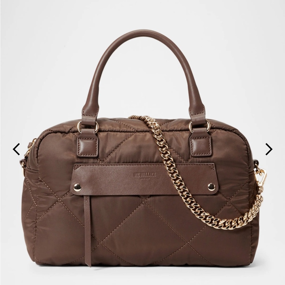 MZ Wallace Brown Quilted Satchel with Gold Chain